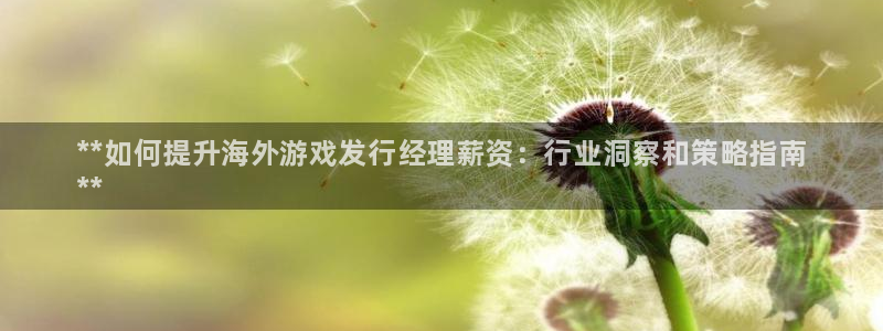 门徒娱乐app代理加盟怎么样：**如何提升海外游戏发行经理薪资：行业洞察和策略指南
**